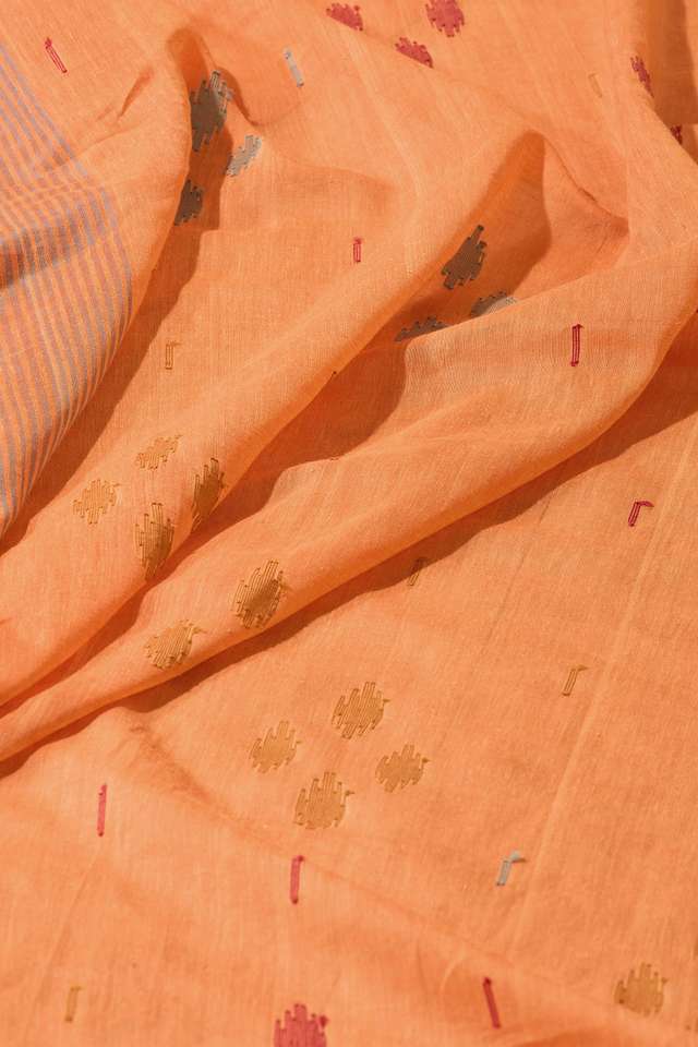 Orange Bengal Pure Cotton Jamdani Saree thumbnail image number null