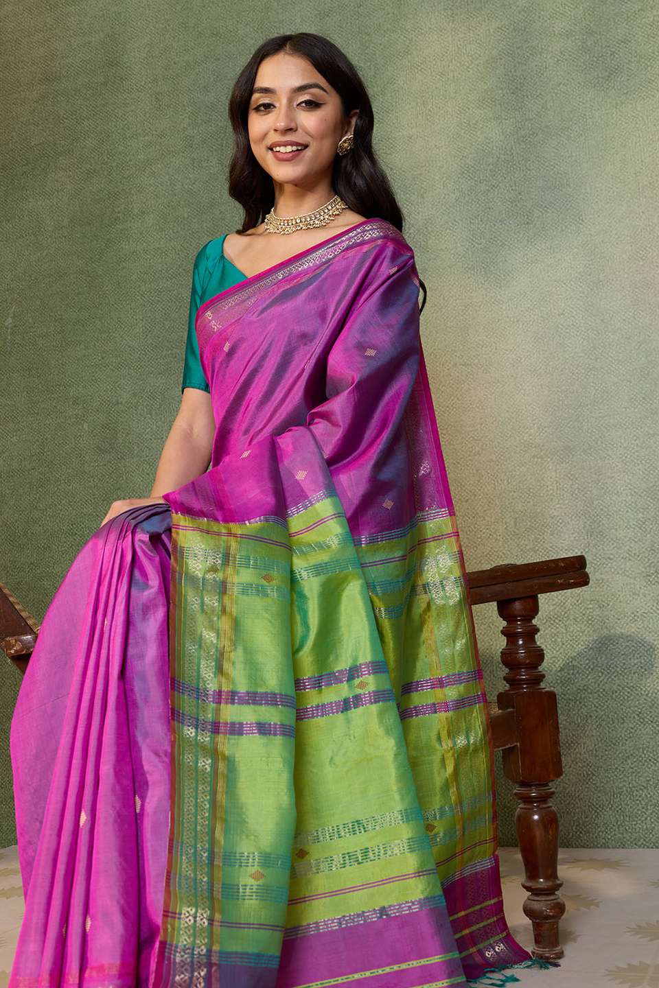 Pink Woven Pure Silk Bengal Saree