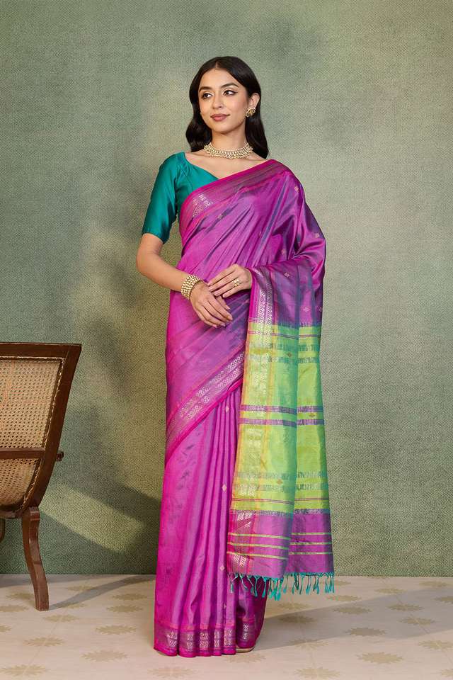 Pink Woven Pure Silk Bengal Saree thumbnail image number null