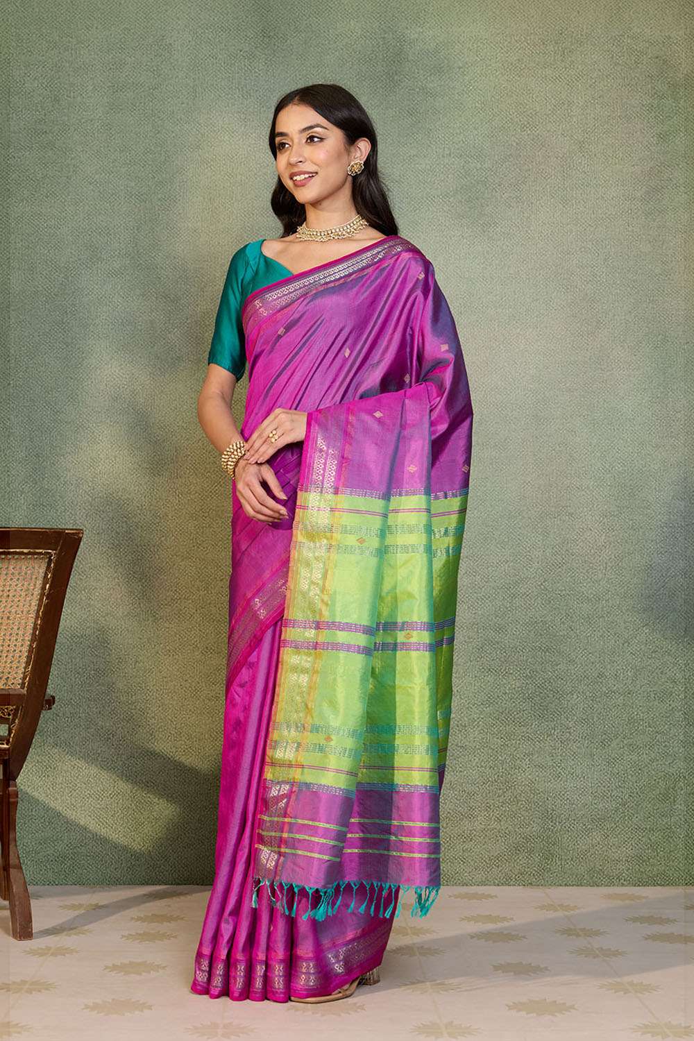 Pink Woven Pure Silk Bengal Saree image number null