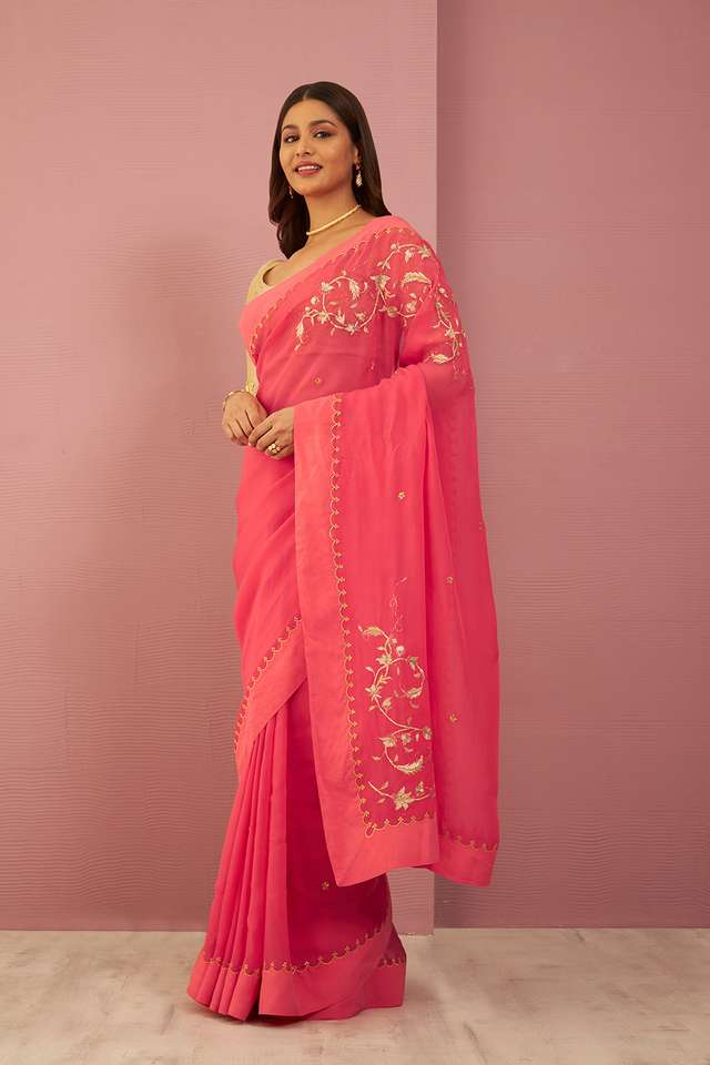 Pink Viscose Organza Gota Patti Saree thumbnail image number null