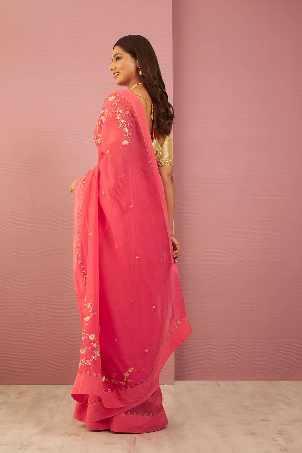Pink Viscose Organza Gota Patti Saree image number null