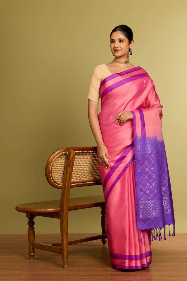 Light Pink Woven Soft Pure Silk Saree image number