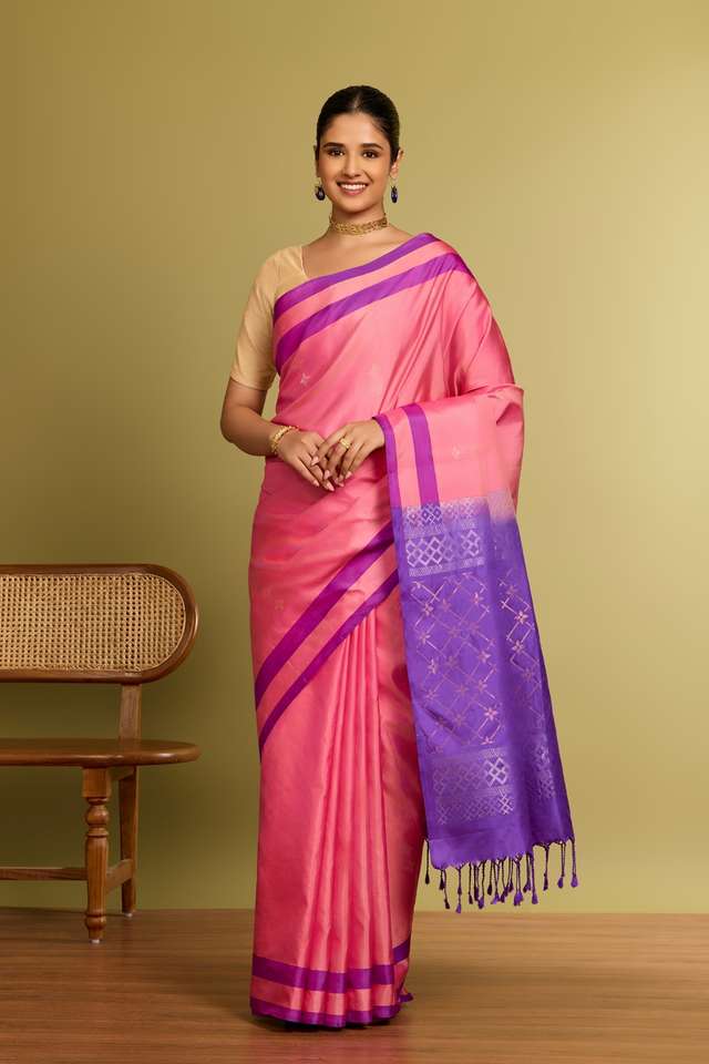 Light Pink Woven Soft Pure Silk Saree thumbnail image number null