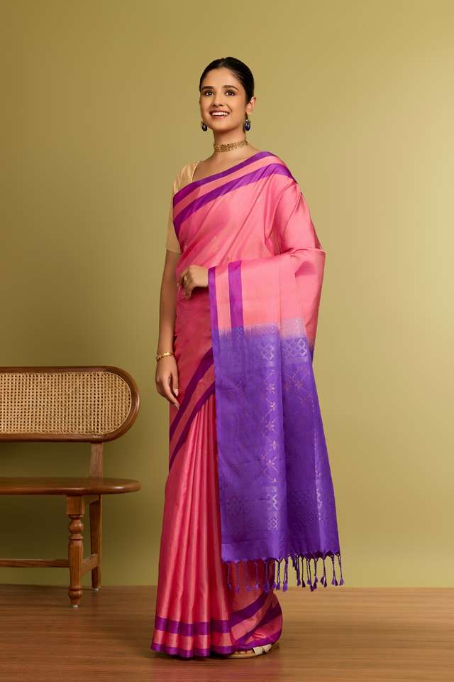 Light Pink Woven Soft Pure Silk Saree thumbnail image number null