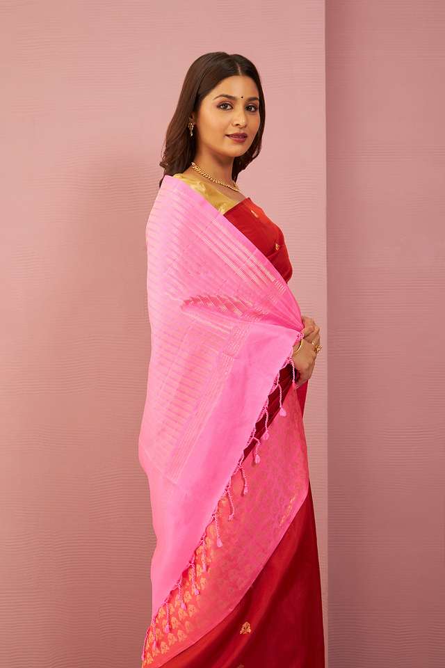 Red Woven Pure Soft Silk Saree image number