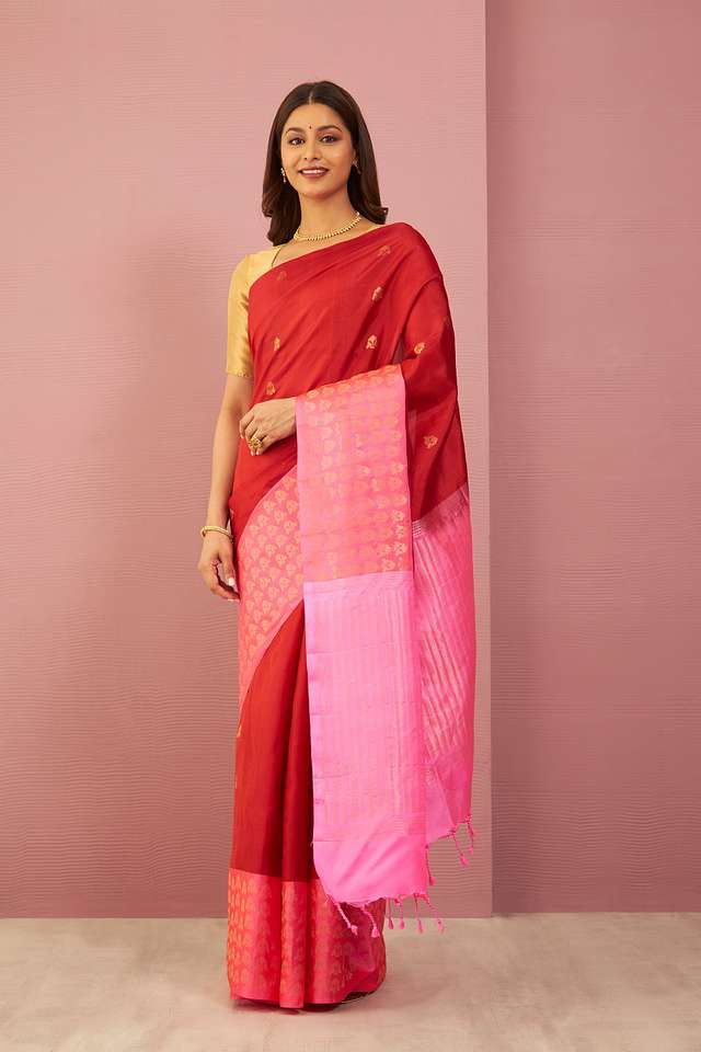 Red Woven Pure Soft Silk Saree thumbnail image number null
