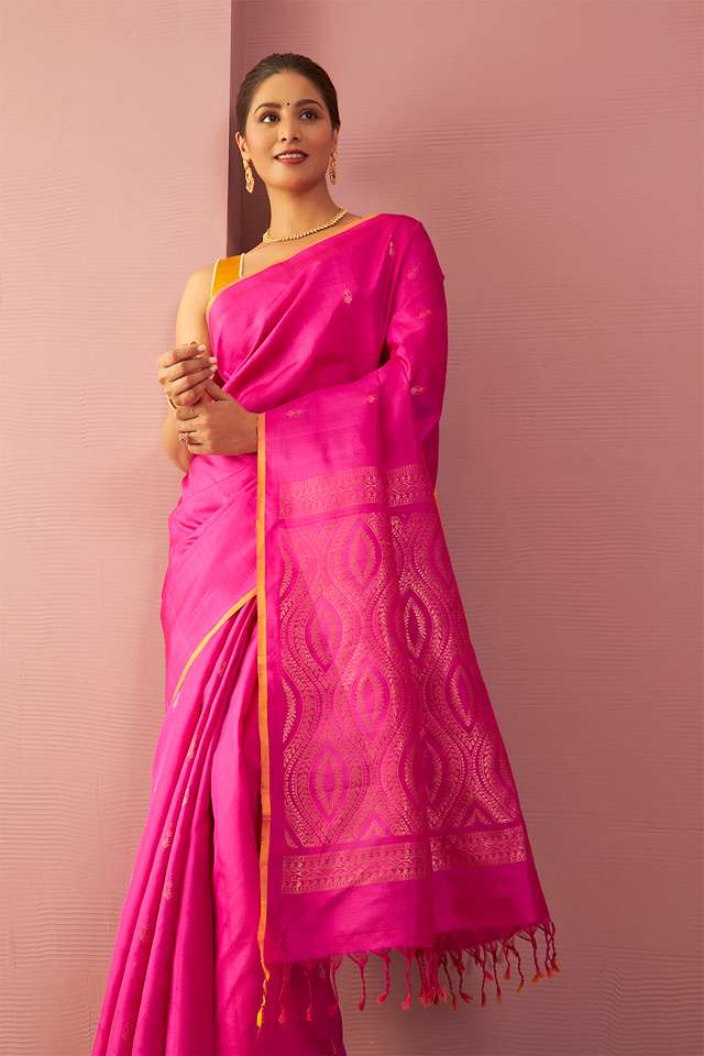 Pink Woven Pure Soft Silk Saree image number