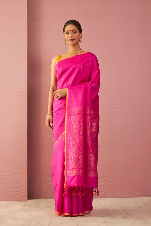 Pink Woven Pure Soft Silk Saree thumbnail image number null
