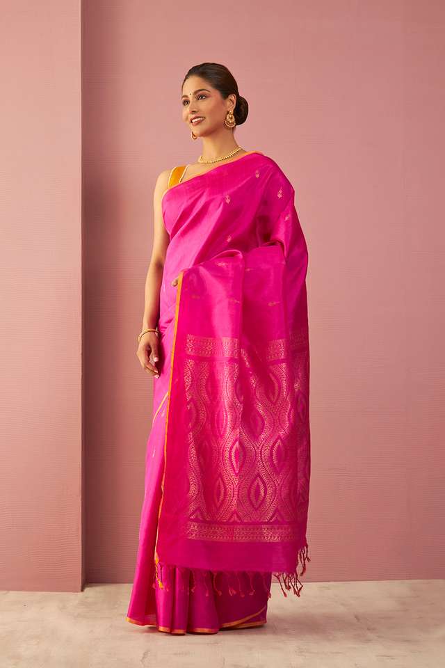 Pink Woven Pure Soft Silk Saree thumbnail image number null