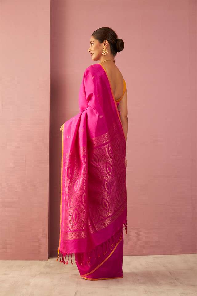Pink Woven Pure Soft Silk Saree thumbnail image number null