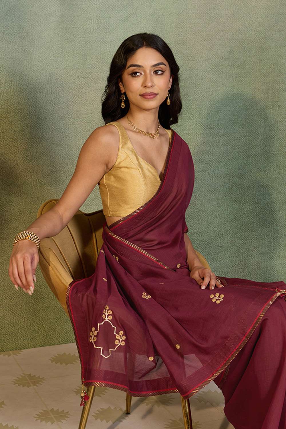 Dark Red Embroidered Pure Silk Cotton Saree image number null