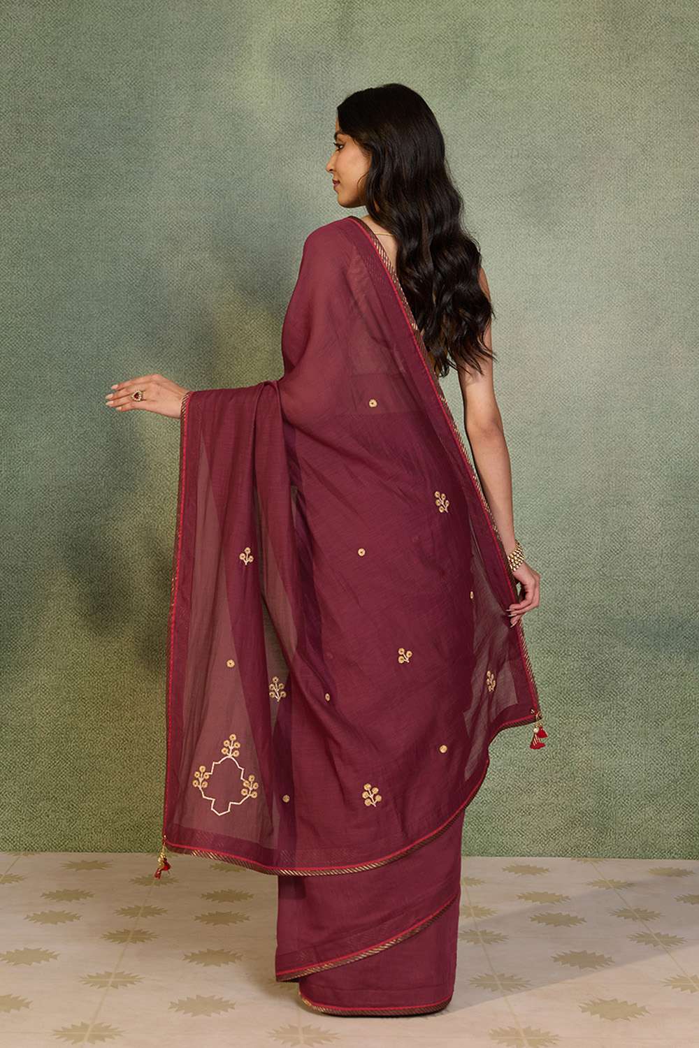 Dark Red Embroidered Pure Silk Cotton Saree image number null
