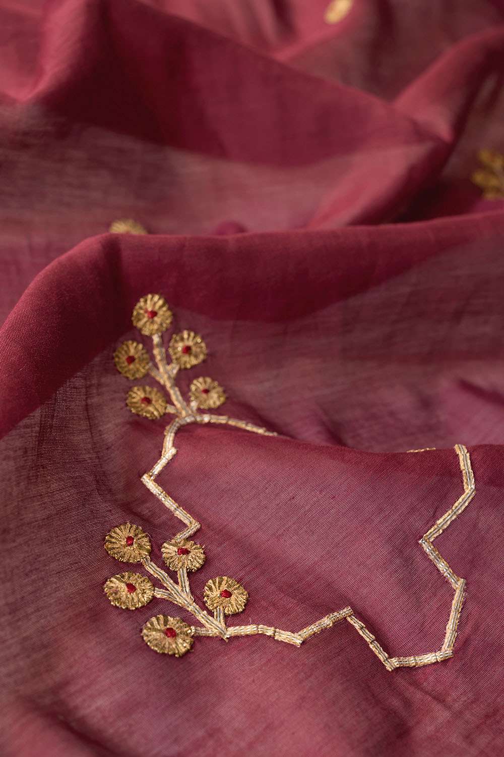 Dark Red Embroidered Pure Silk Cotton Saree image number null