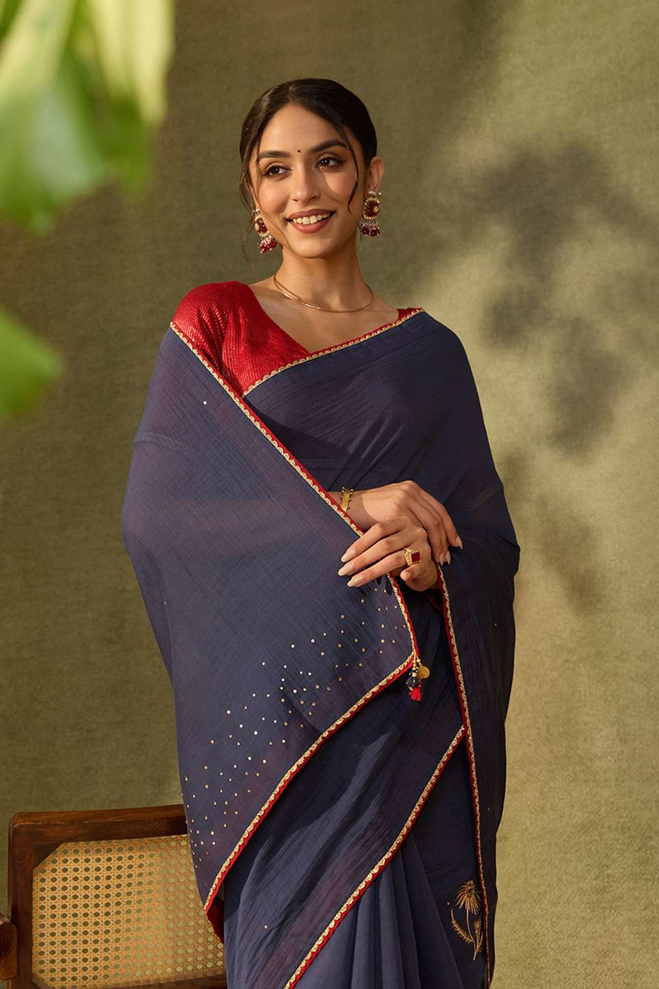 Dark Blue Pure Silk Cotton Embroidered Saree