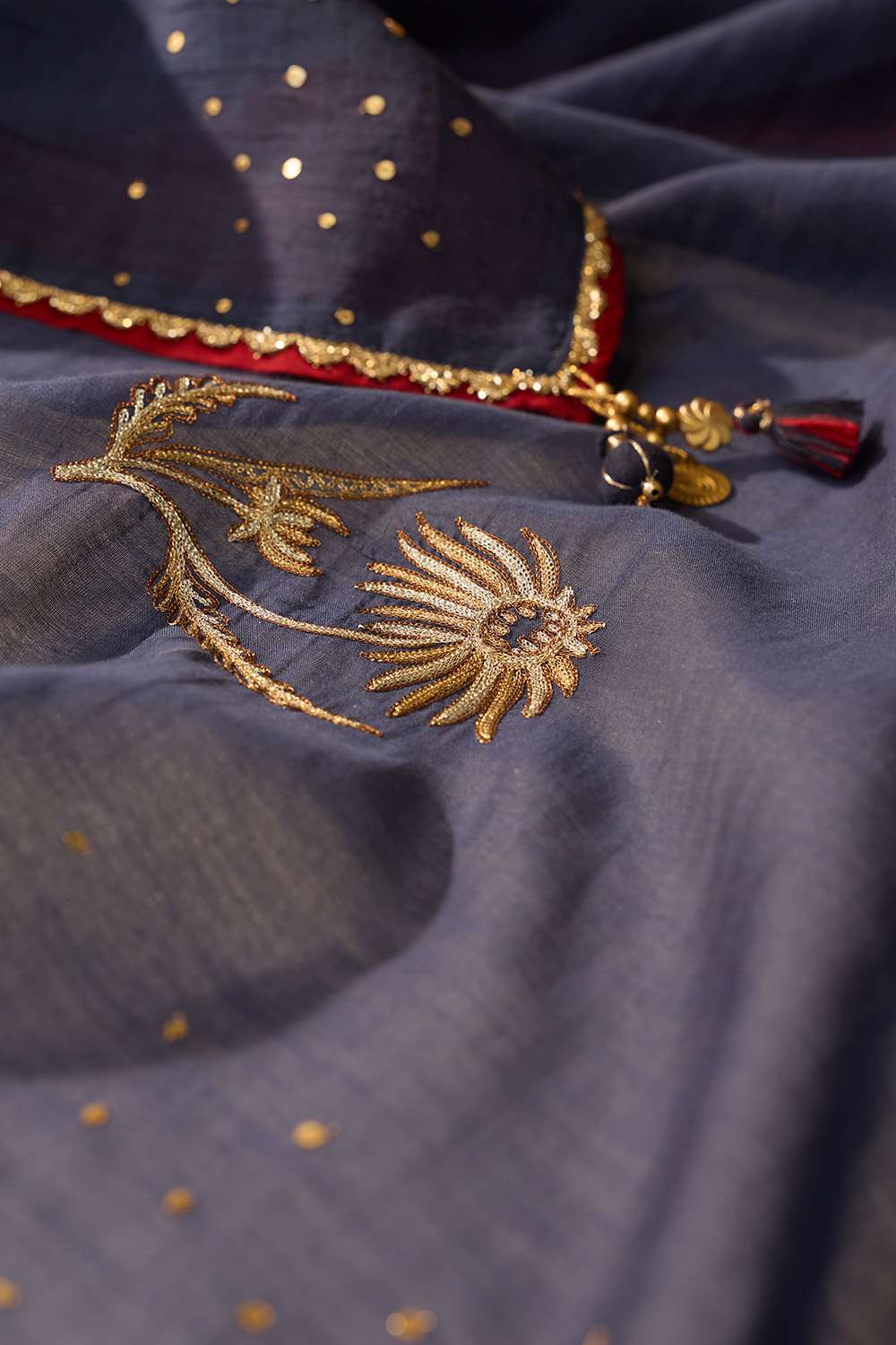 Dark Blue Pure Silk Cotton Embroidered Saree image number null