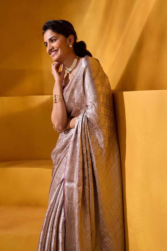 Brown Pure Organza Tissue Brocade Banaras Saree image number