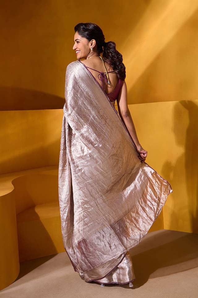 Brown Pure Organza Tissue Brocade Banaras Saree thumbnail image number null