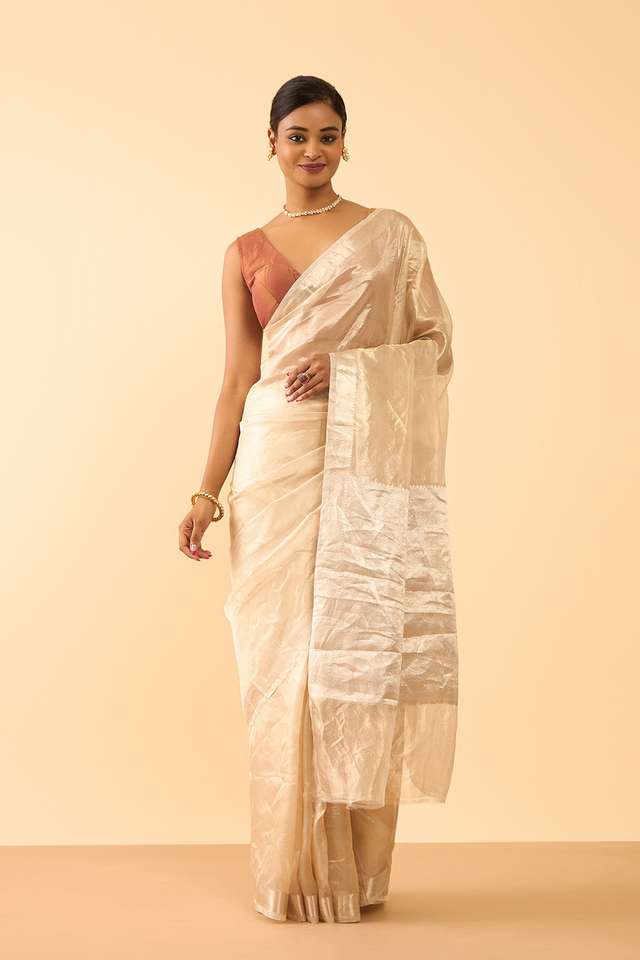 Off White Pure Tissue Organza Woven Banaras Saree image number