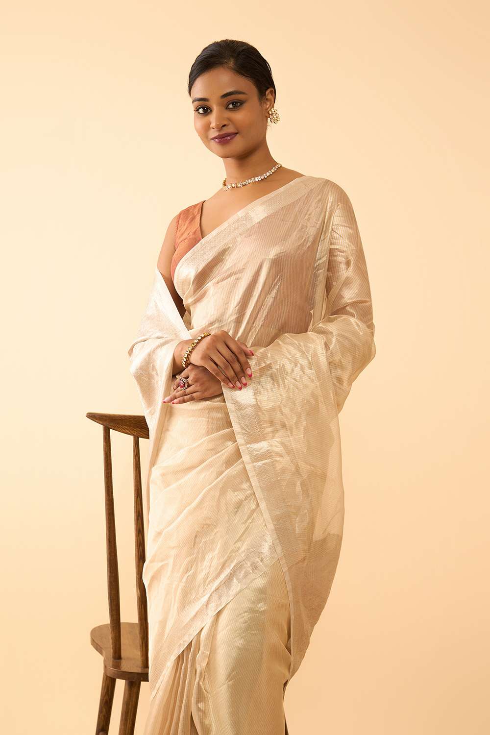 Off White Pure Tissue Organza Woven Banaras Saree image number null