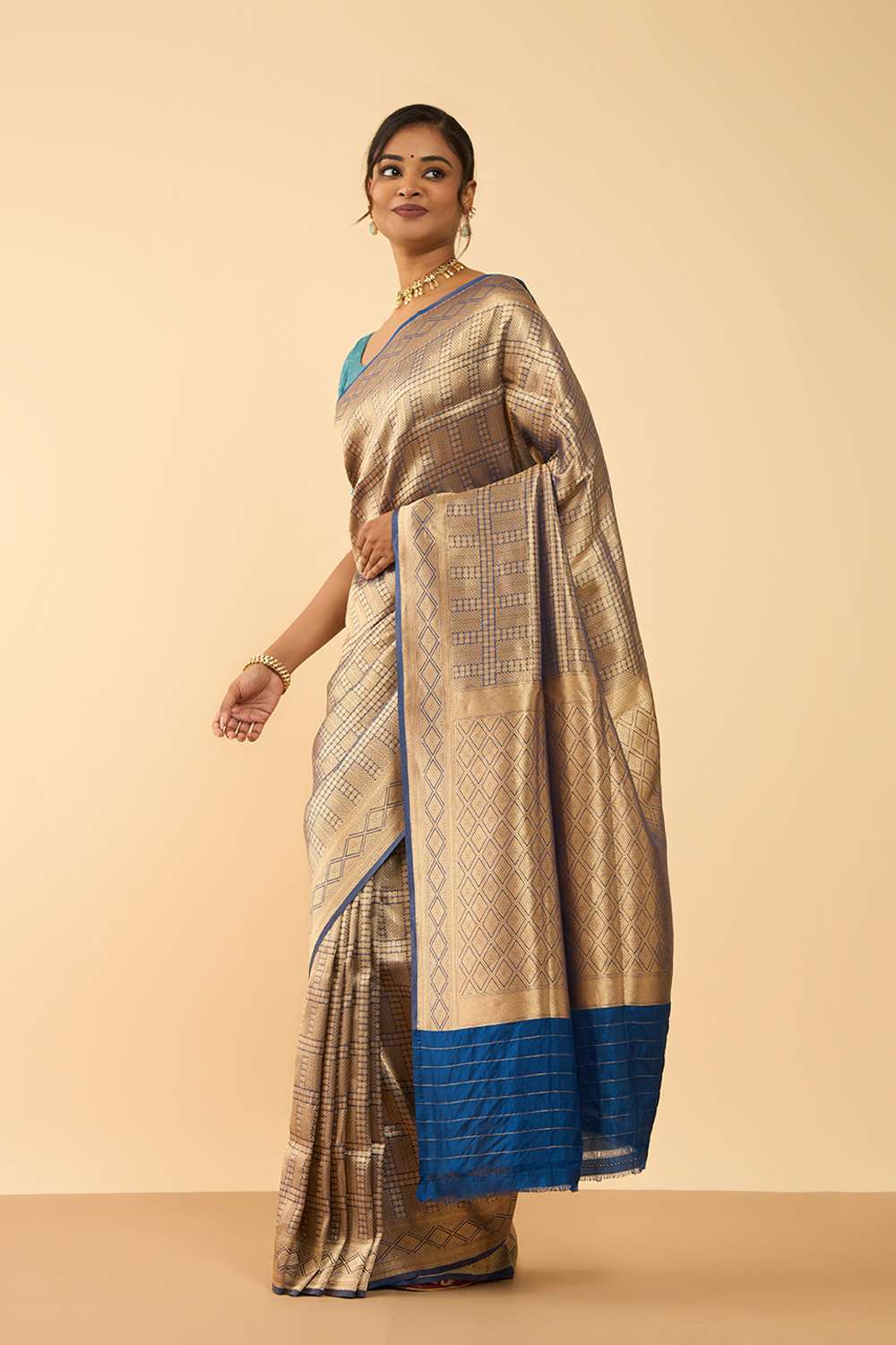 Blue Pure Silk Tissue Brocade Banarasi Saree image number null
