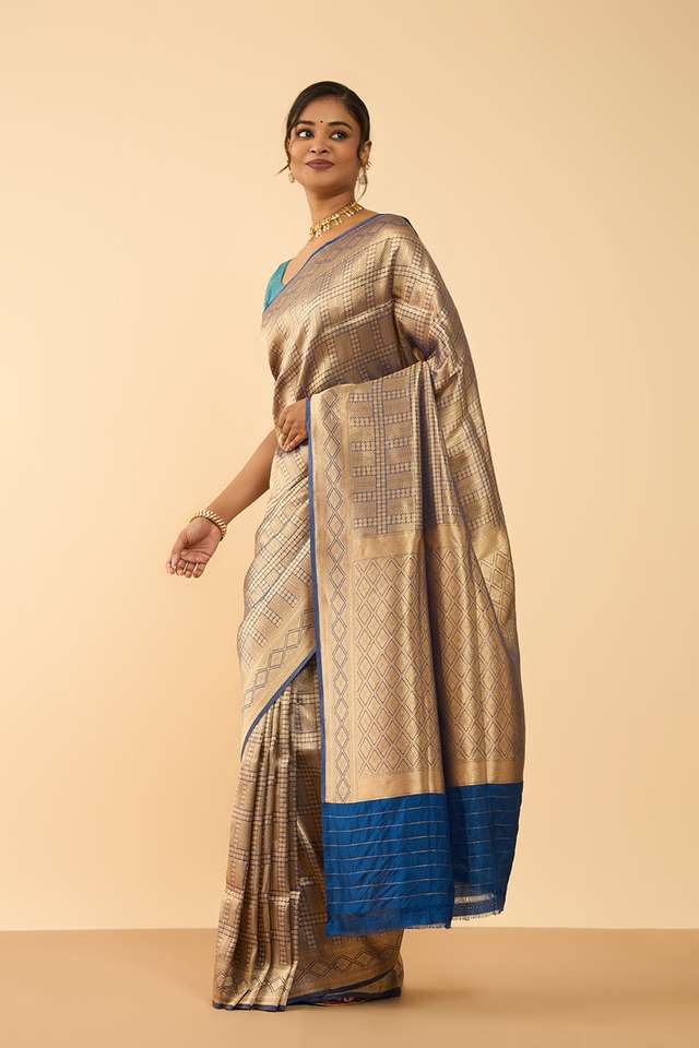 Blue Pure Silk Tissue Brocade Banarasi Saree thumbnail image number null