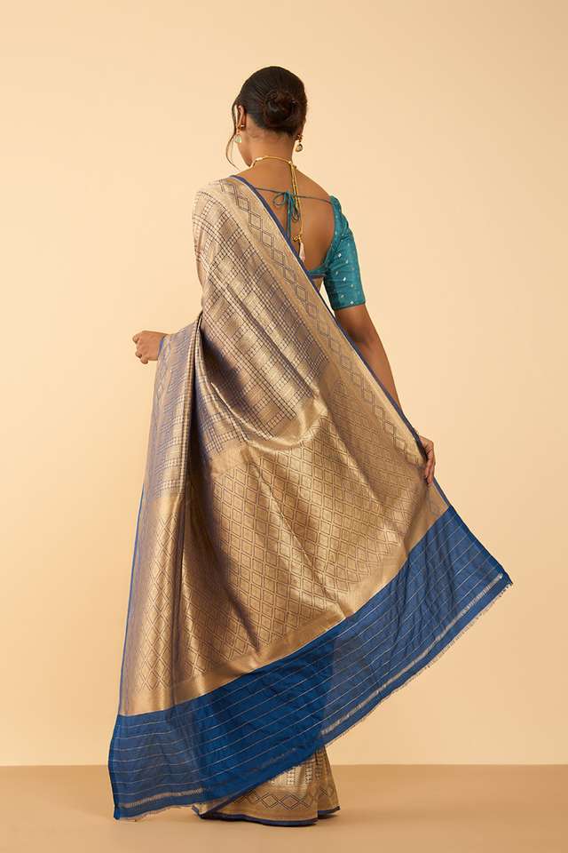 Blue Pure Silk Tissue Brocade Banarasi Saree thumbnail image number null