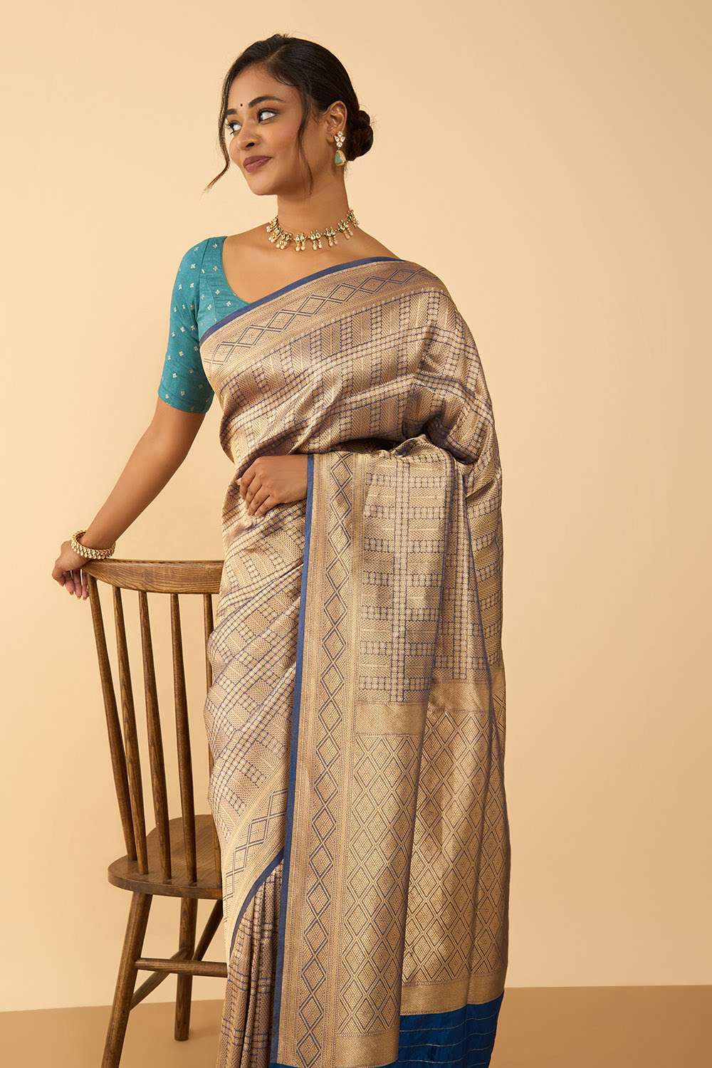 Blue Pure Silk Tissue Brocade Banarasi Saree image number null