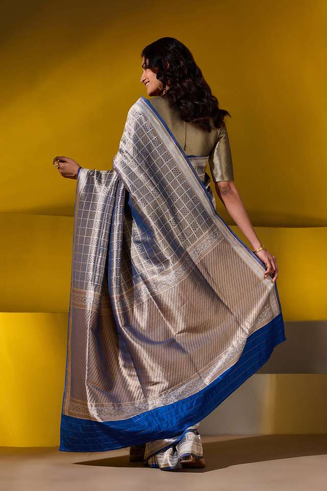 Blue Pure Silk Tissue Brocade Banarasi Saree thumbnail image number null