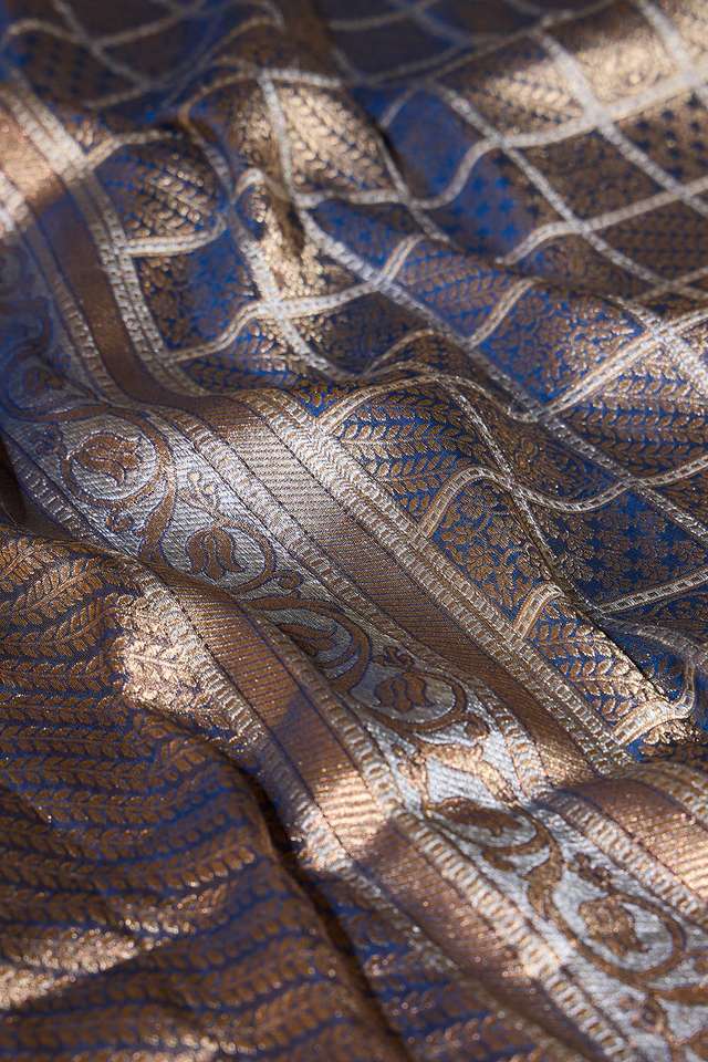 Blue Pure Silk Tissue Brocade Banarasi Saree thumbnail image number null