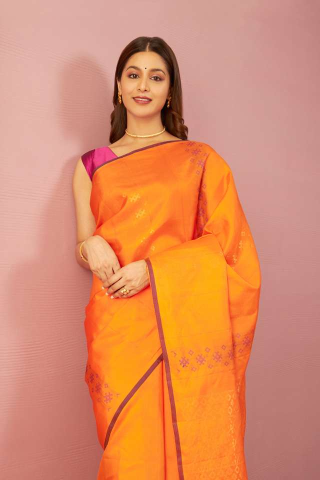 Orange Woven Pure Soft Silk Saree image number