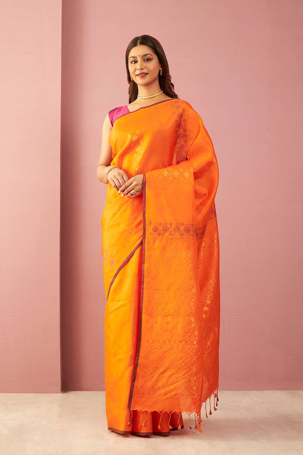 Orange Woven Pure Soft Silk Saree image number null