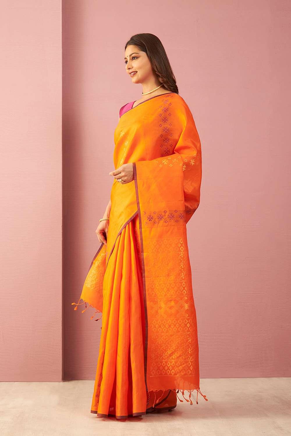 Orange Woven Pure Soft Silk Saree image number null