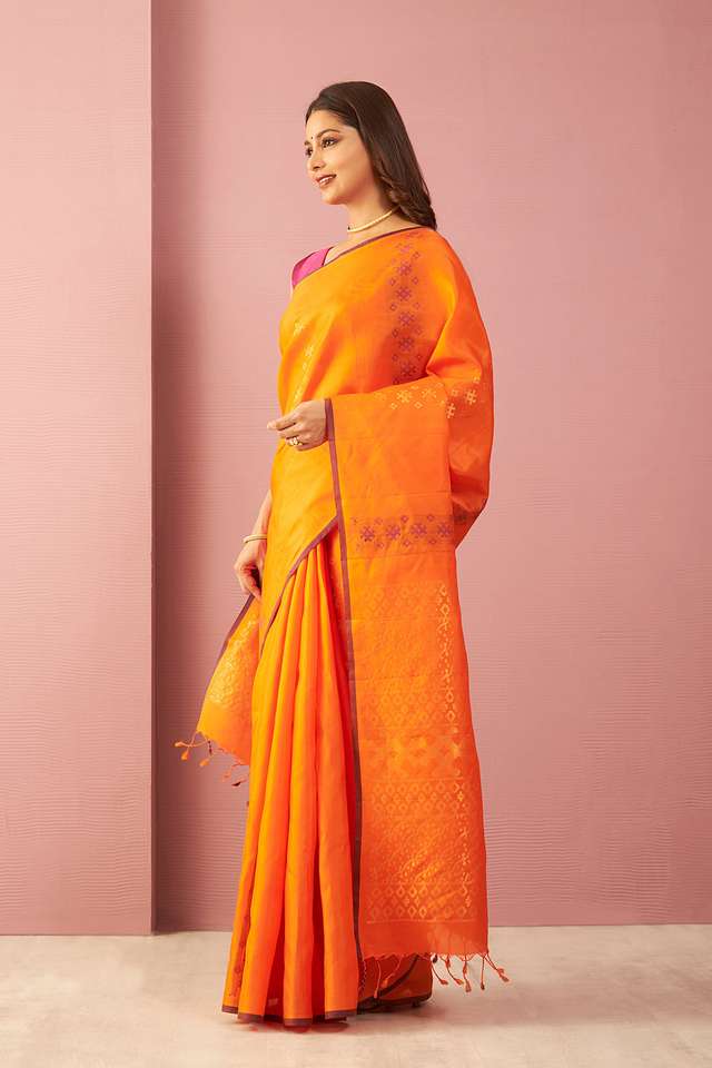 Orange Woven Pure Soft Silk Saree thumbnail image number null