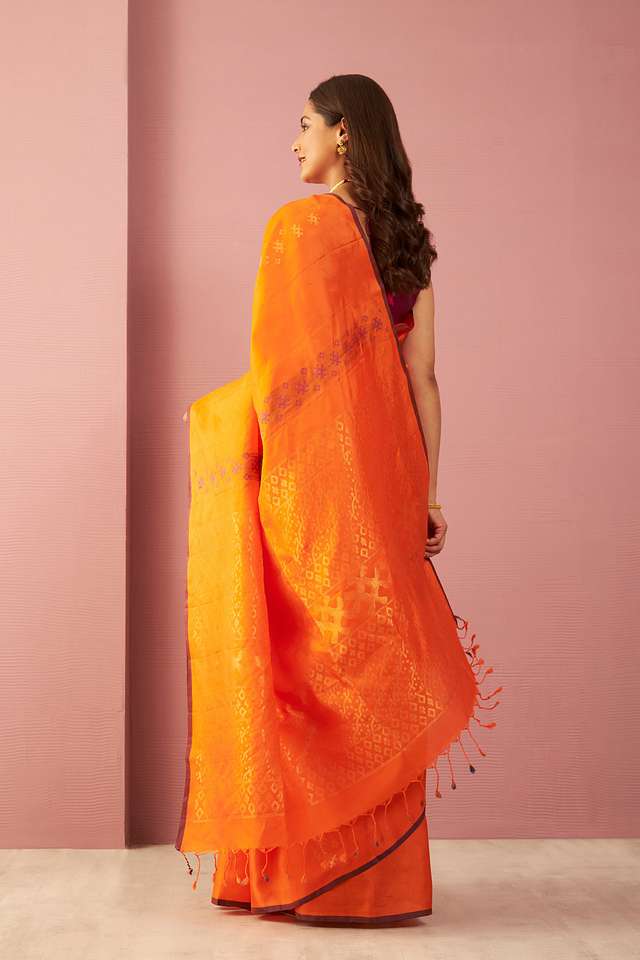 Orange Woven Pure Soft Silk Saree thumbnail image number null