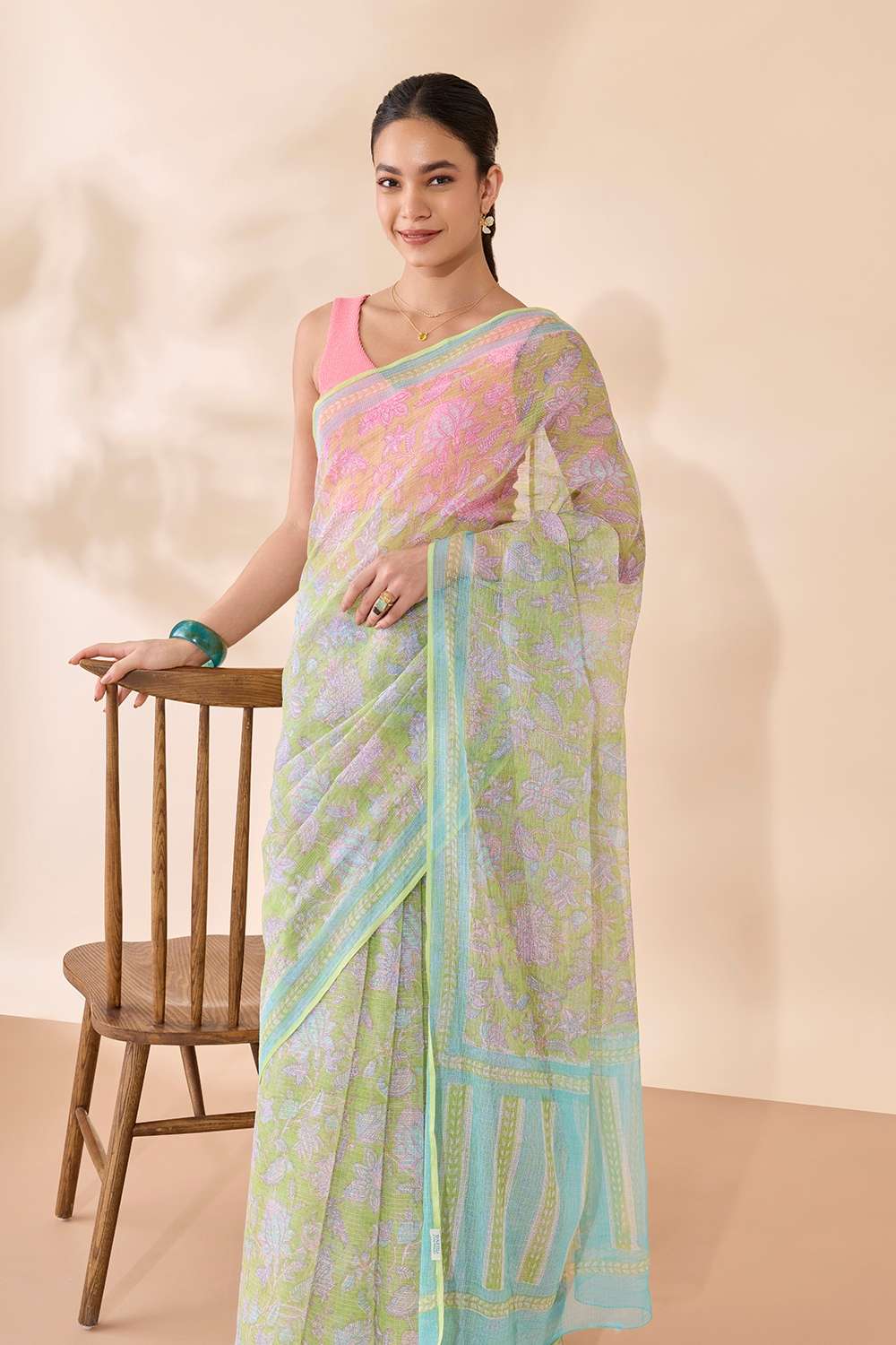 Green Rajasthan Block Printed Pure Cotton Kota Saree image number null