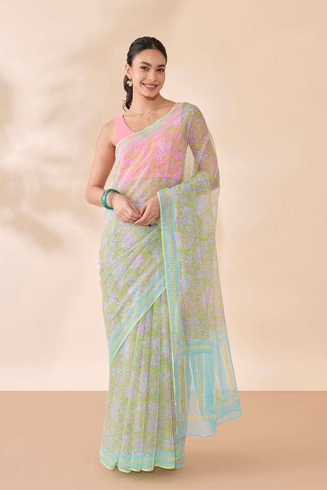 Green Rajasthan Block Printed Pure Cotton Kota Saree thumbnail image number null