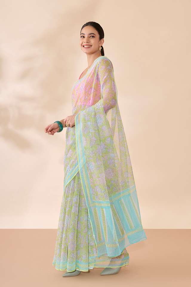Green Rajasthan Block Printed Pure Cotton Kota Saree thumbnail image number null