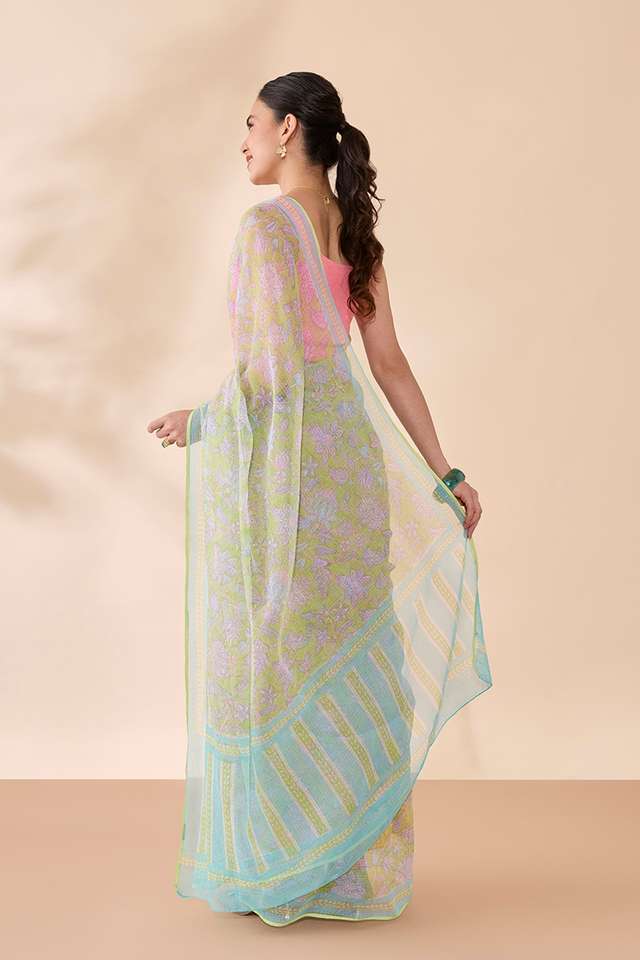 Green Rajasthan Block Printed Pure Cotton Kota Saree thumbnail image number null