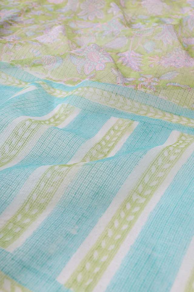 Green Rajasthan Block Printed Pure Cotton Kota Saree thumbnail image number null