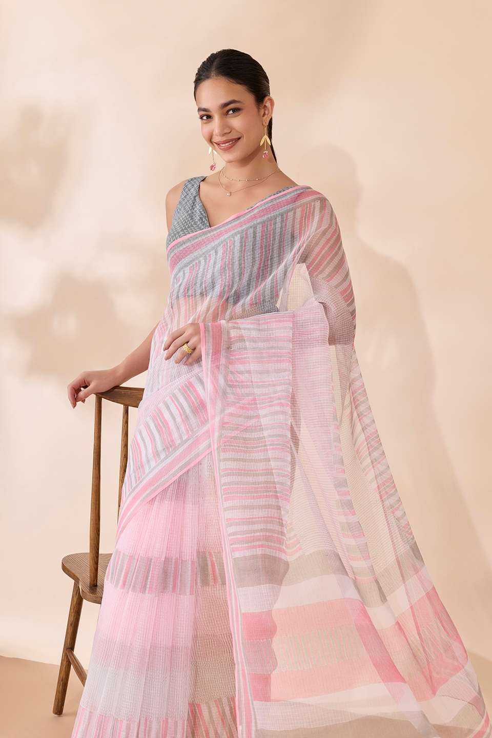 Pink Bagru Block Printed Pure Cotton Kota Saree
