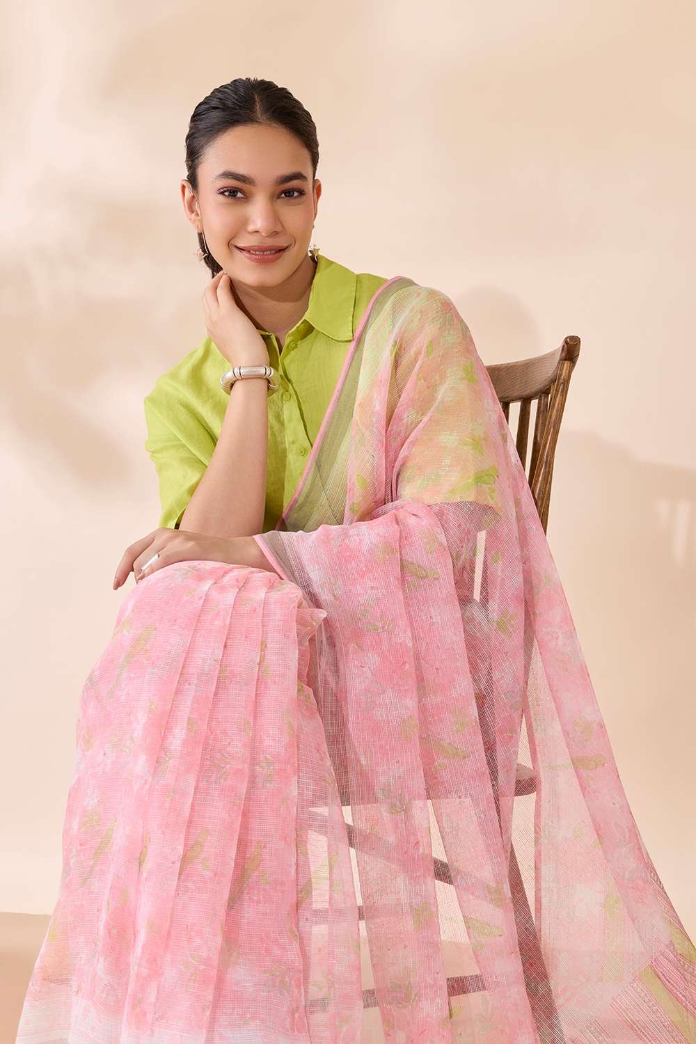 Light Pink Bagru Printed Sanganeri Pure Cotton Kota Saree image number null