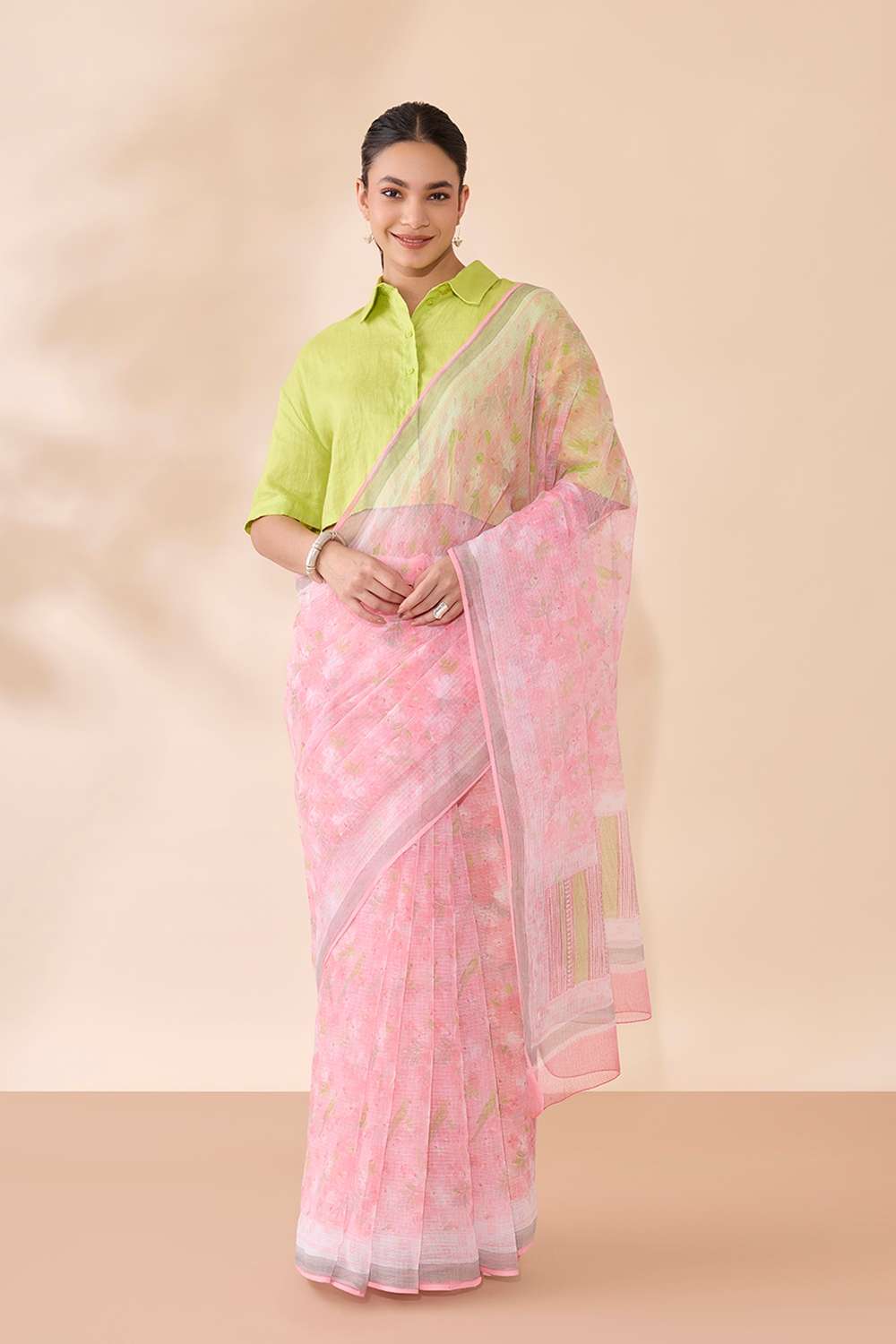 Light Pink Bagru Printed Sanganeri Pure Cotton Kota Saree image number null