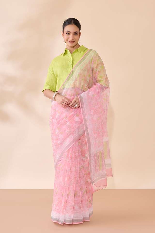 Light Pink Bagru Printed Sanganeri Pure Cotton Kota Saree thumbnail image number null