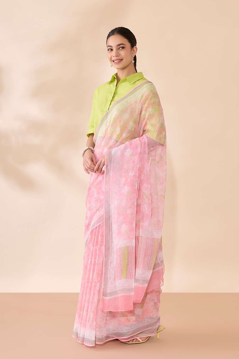 Light Pink Bagru Printed Sanganeri Pure Cotton Kota Saree image number null