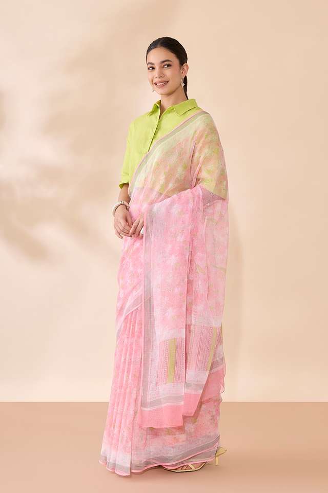 Light Pink Bagru Printed Sanganeri Pure Cotton Kota Saree thumbnail image number null