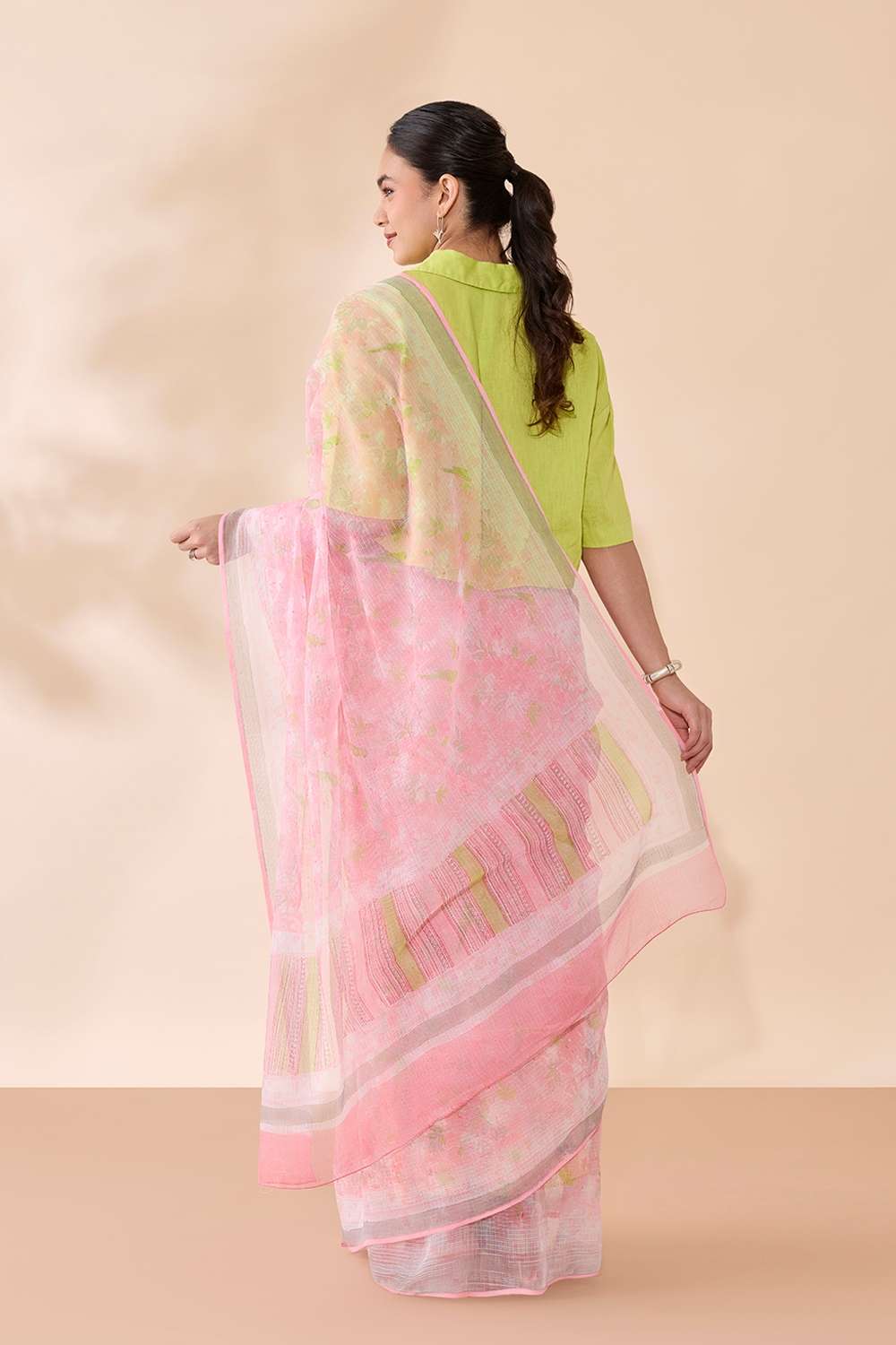 Light Pink Bagru Printed Sanganeri Pure Cotton Kota Saree image number null