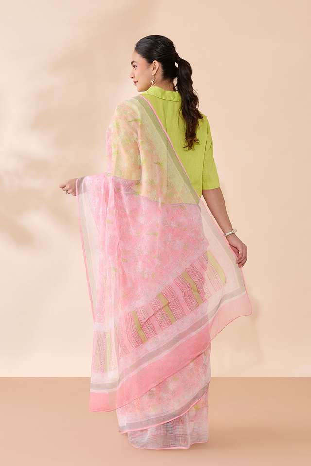 Light Pink Bagru Printed Sanganeri Pure Cotton Kota Saree thumbnail image number null