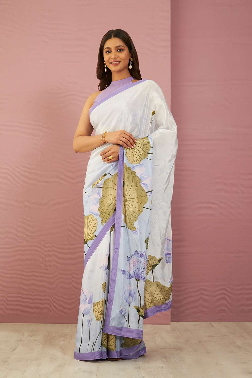 Purple Printed Viscose Crepe Saree image number null