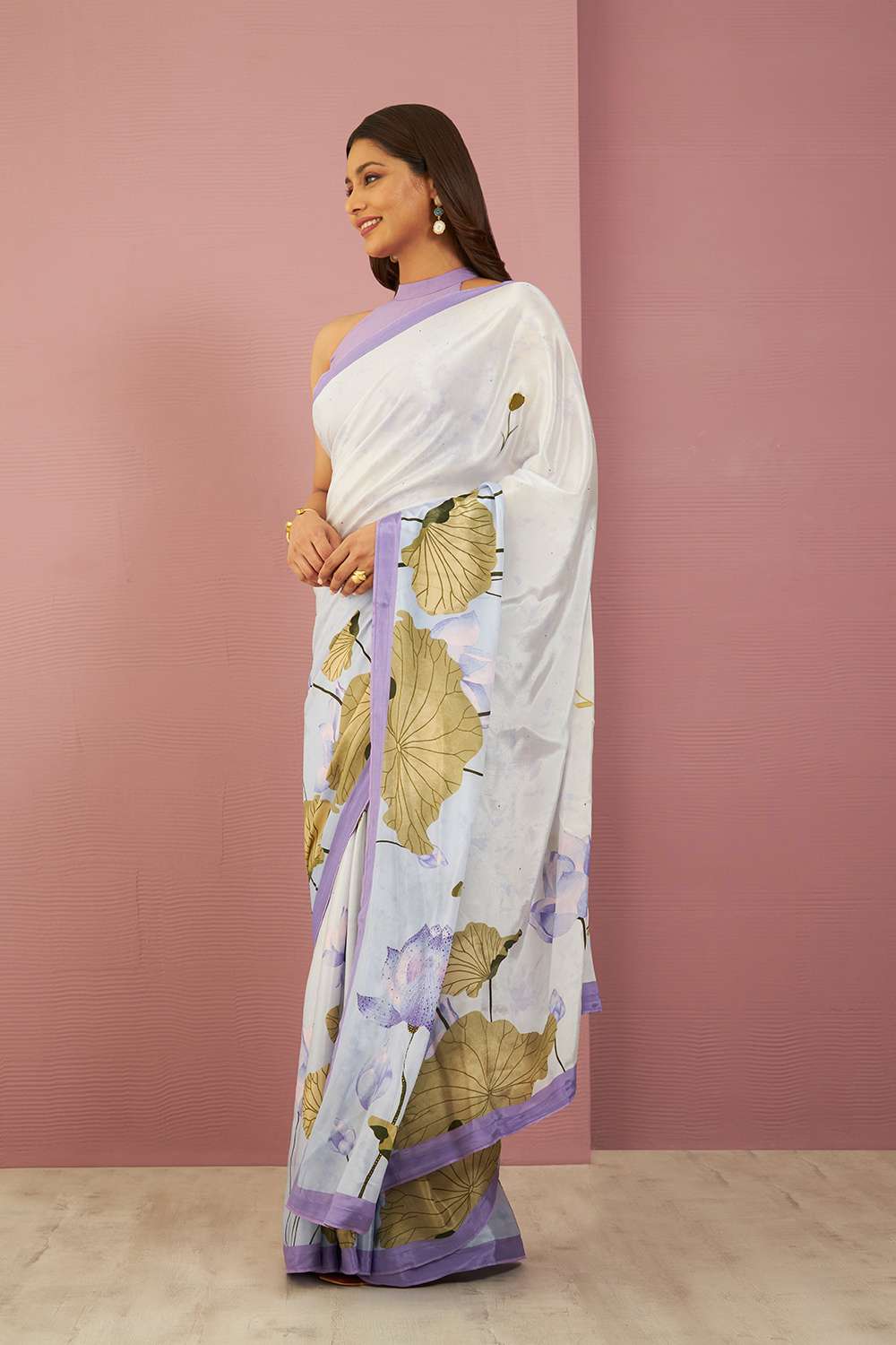 Purple Printed Viscose Crepe Saree image number null